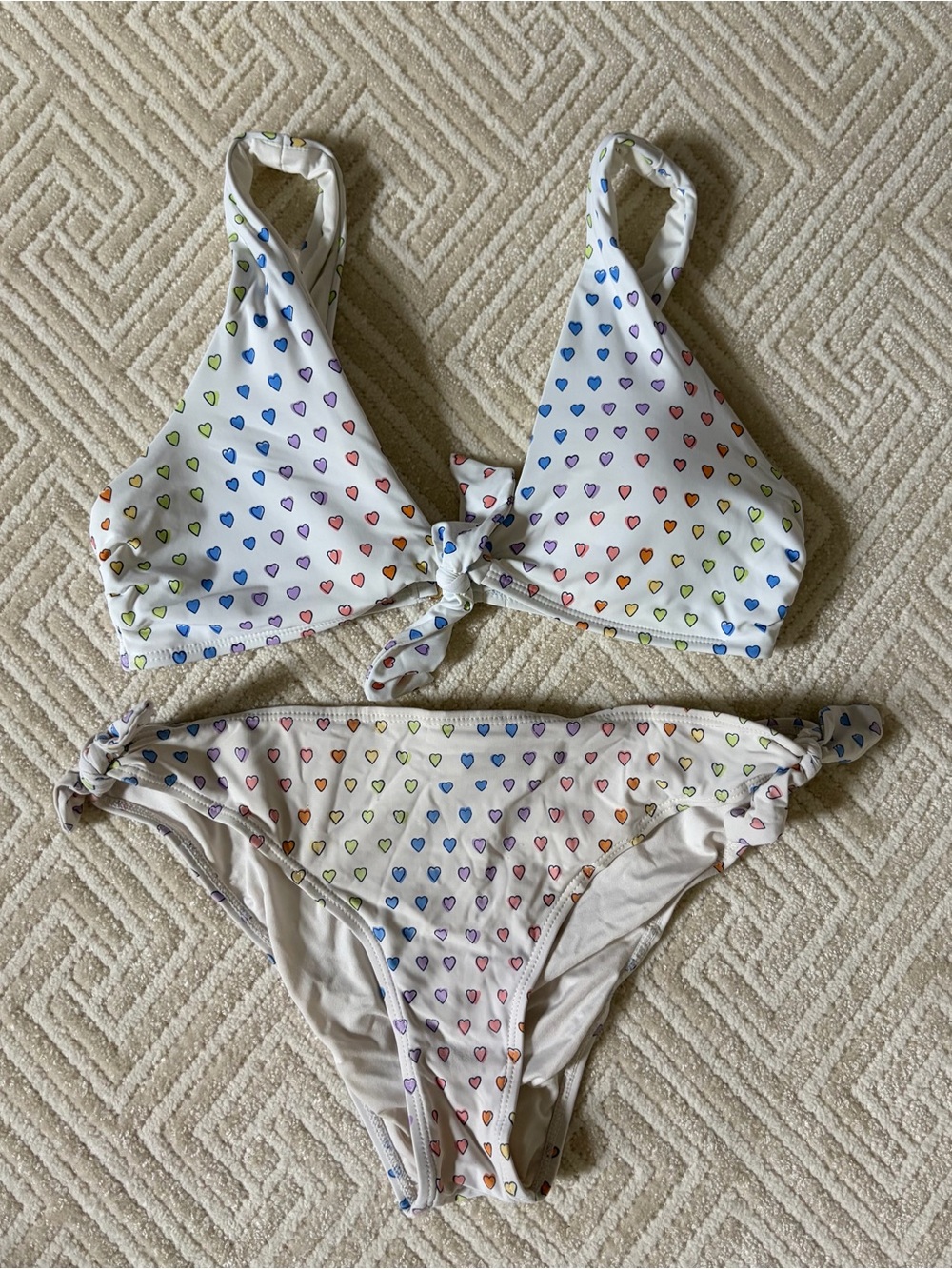 White Bikini with Rainbow Heart Print